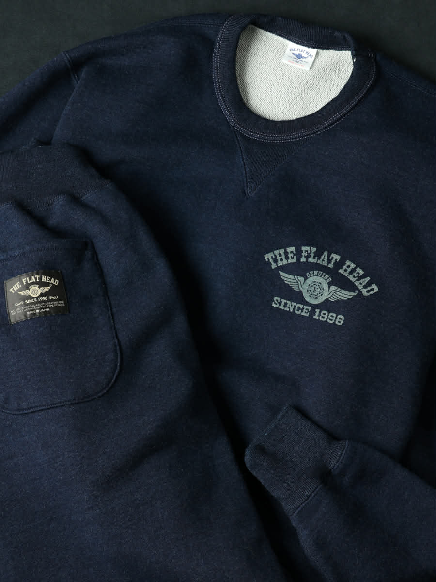 THE FLAT HEAD SWEATSHIRT FLYING WHEEL - INDIGO