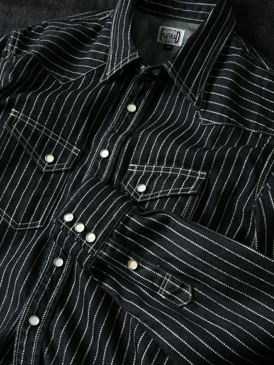 THE FLAT HEAD 10 OZ WABASH SLUB DENIM WESTERN SHIRT - INDIGO