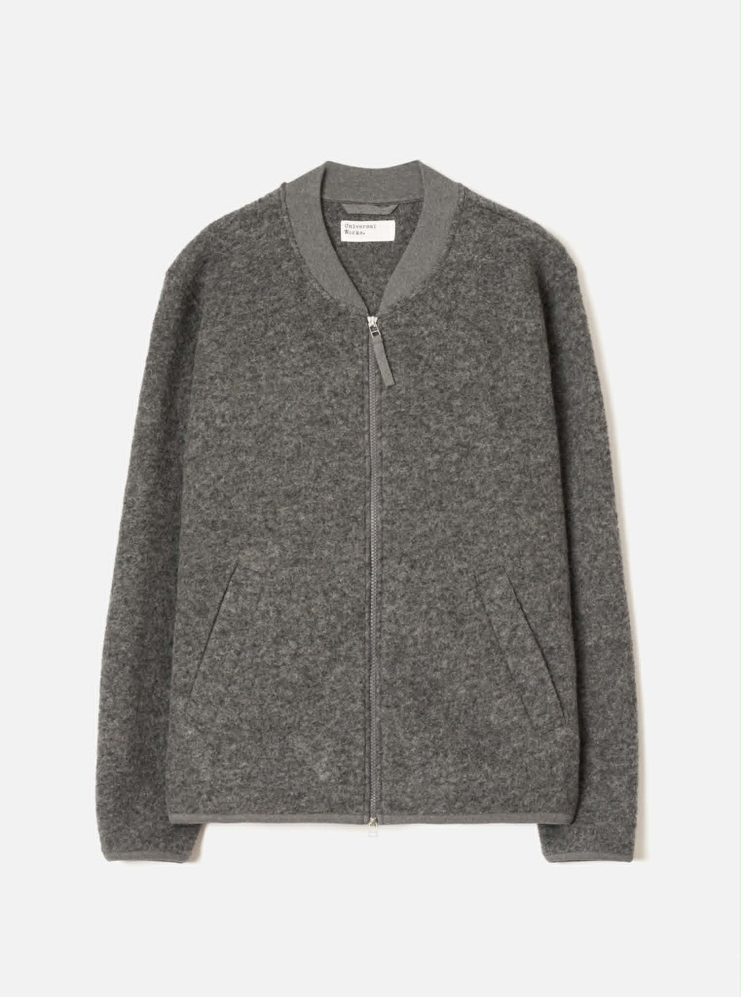 UNIVERSAL WORKS ZIP BOMBER WOOL FLEECE - GREY MARL