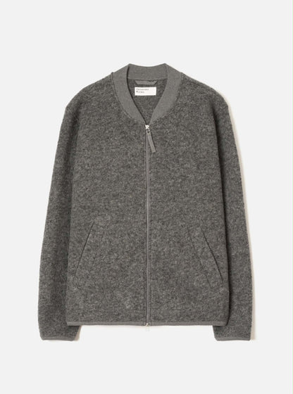 UNIVERSAL WORKS ZIP BOMBER WOOL FLEECE - GREY MARL