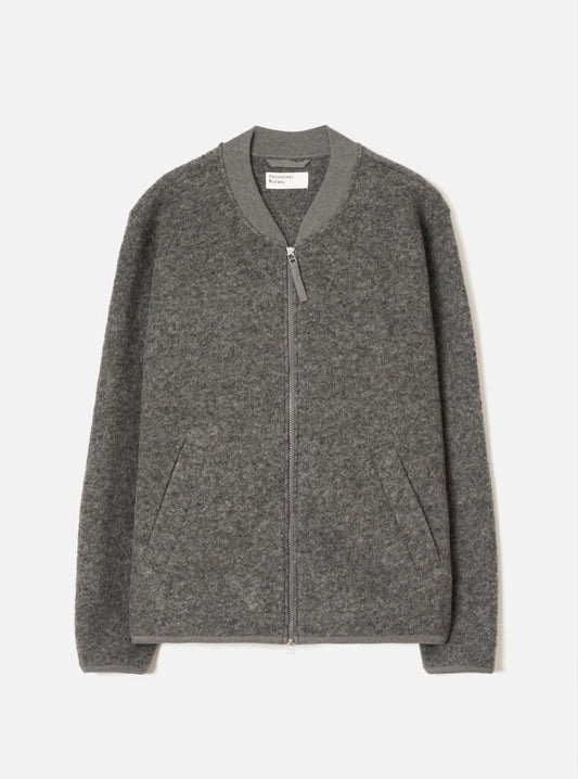 UNIVERSAL WORKS ZIP BOMBER WOOL FLEECE - GREY MARL