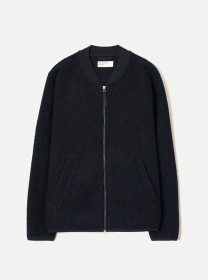UNIVERSAL WORKS ZIP BOMBER WOOL FLEECE - NAVY