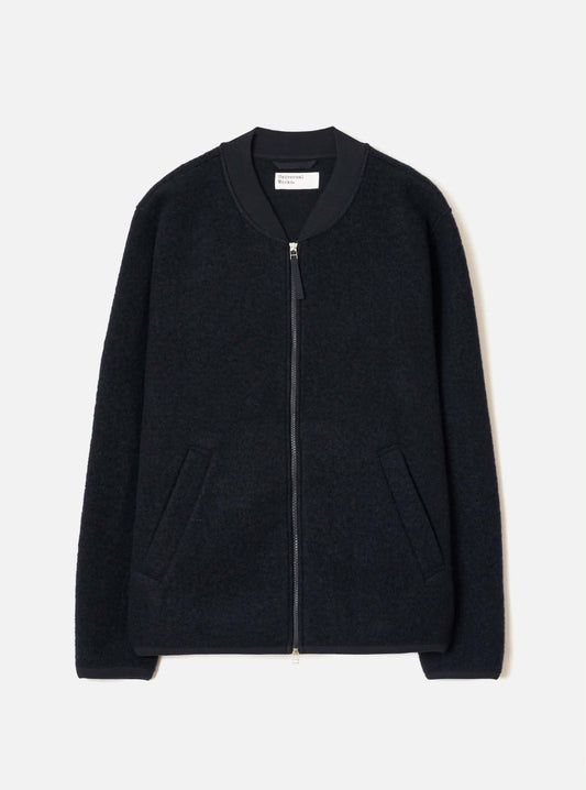 UNIVERSAL WORKS ZIP BOMBER WOOL FLEECE - NAVY