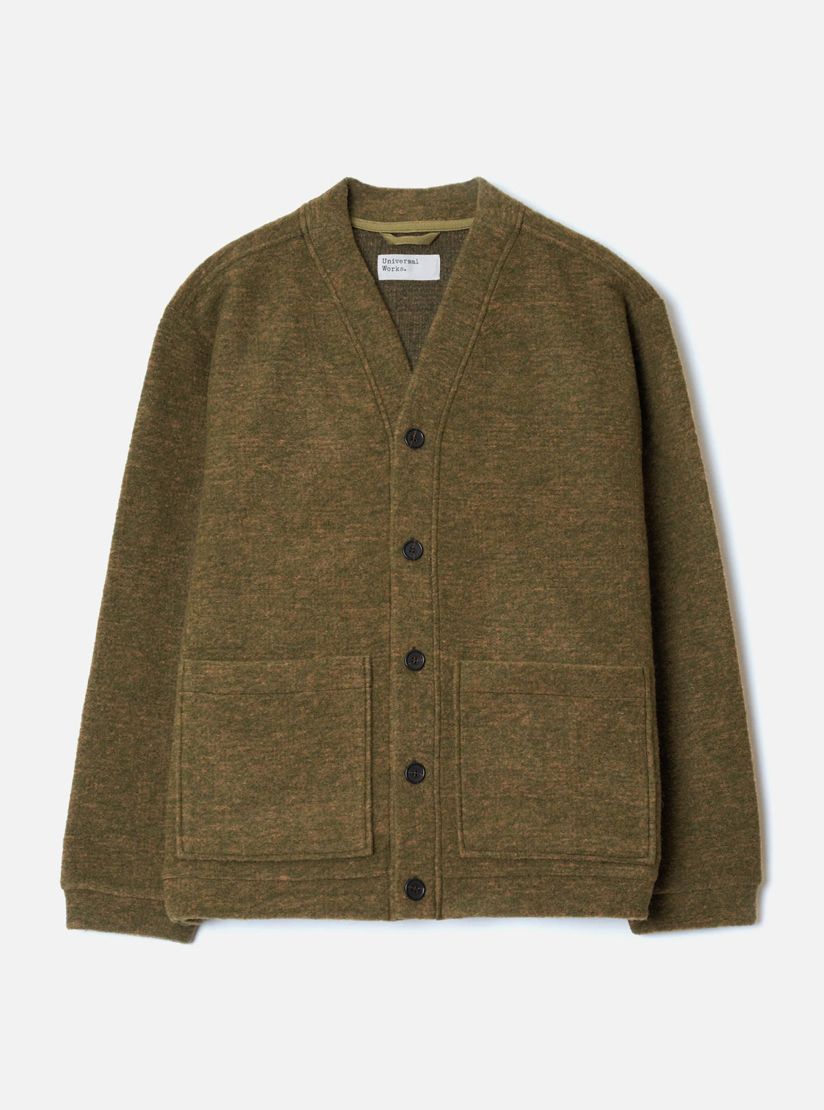 UNIVERSAL WORKS ADVANCE CARDIGAN WOOL MIX KNIT - OLIVE