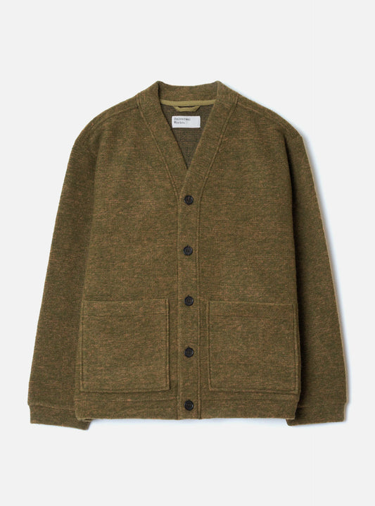 UNIVERSAL WORKS ADVANCE CARDIGAN WOOL MIX KNIT - OLIVE