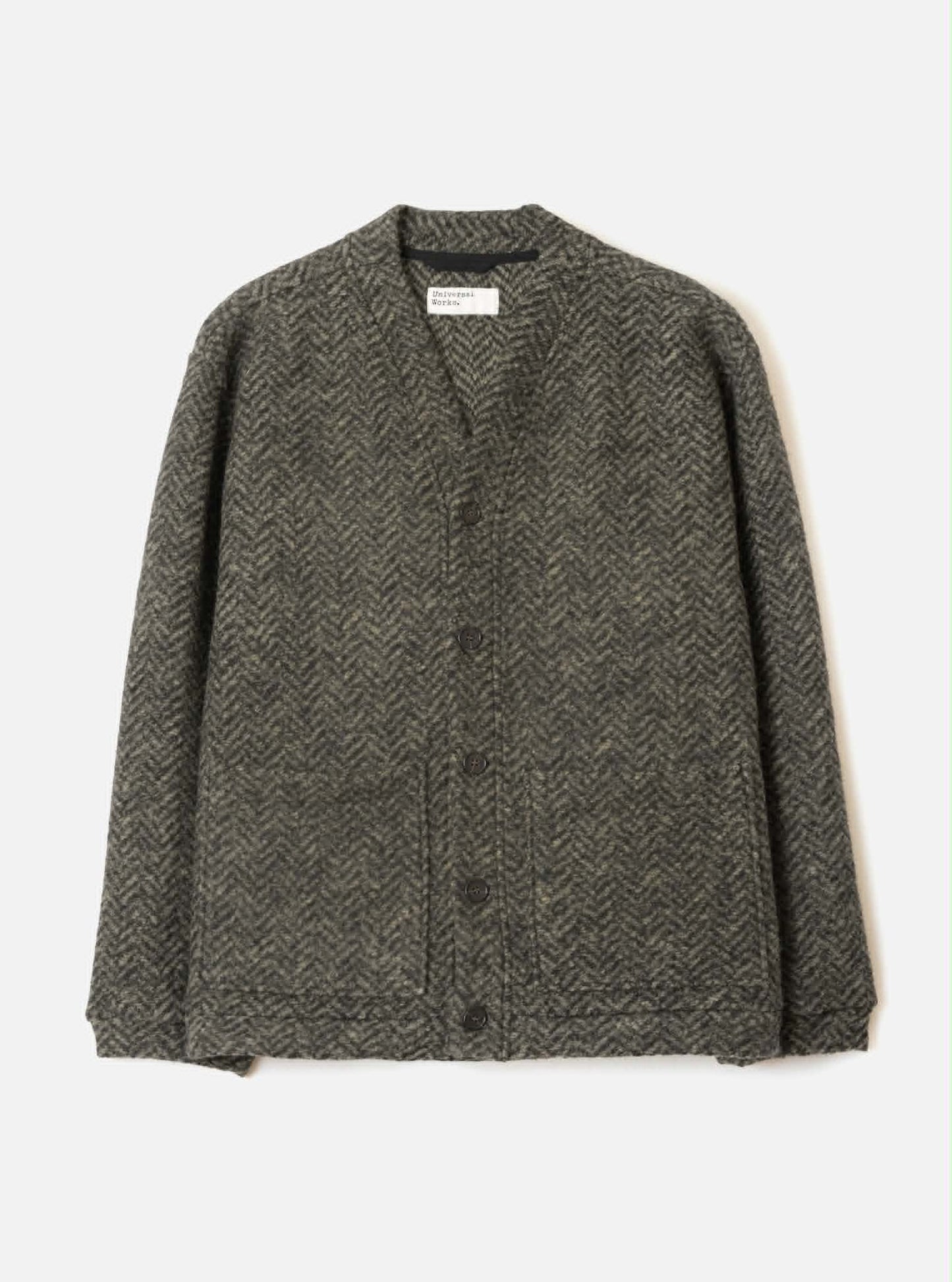 UNIVERSAL WORKS ADVANCE CARDIGAN RAVEN FLEECE - OLIVE