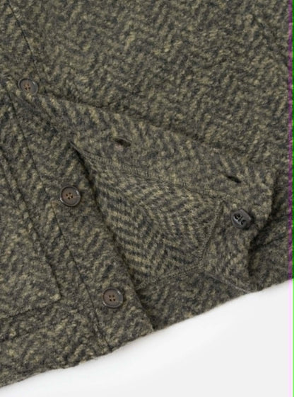 UNIVERSAL WORKS ADVANCE CARDIGAN RAVEN FLEECE - OLIVE