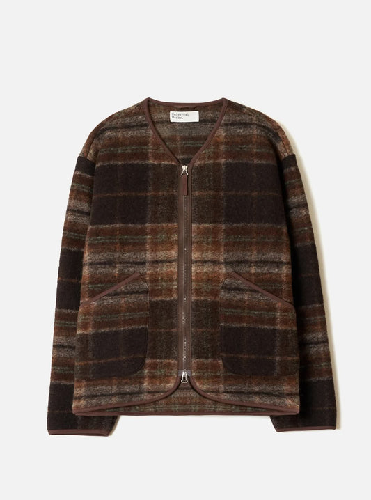 UNIVERSAL WORKS MILITARY LINER JACKET WOOL FLEECE - BROWN PINO