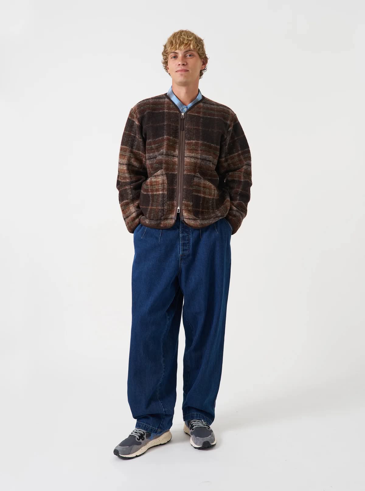 UNIVERSAL WORKS MILITARY LINER JACKET WOOL FLEECE - BROWN PINO