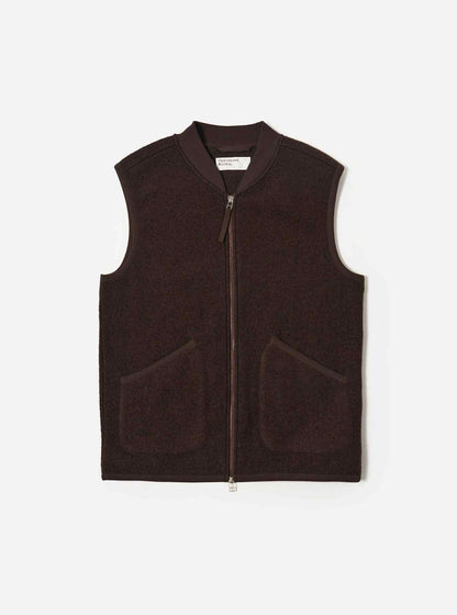 UNIVERSAL WORKS ZIP WAISTCOAT WOOL FLEECE - BROWN