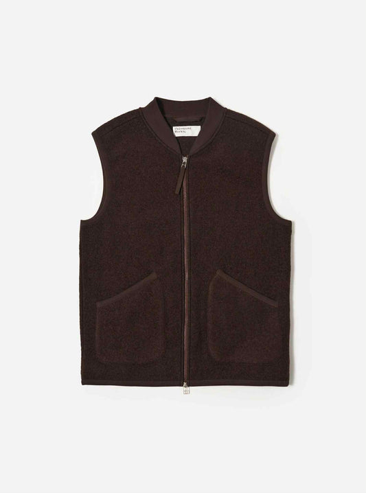 UNIVERSAL WORKS ZIP WAISTCOAT WOOL FLEECE - BROWN