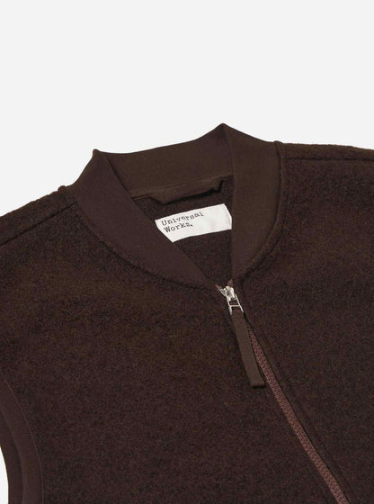 UNIVERSAL WORKS ZIP WAISTCOAT WOOL FLEECE - BROWN