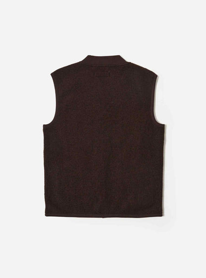 UNIVERSAL WORKS ZIP WAISTCOAT WOOL FLEECE - BROWN