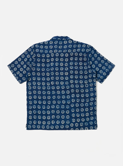 UNIVERSAL WORKS CAMPER SHIRT BLOCK PRINT CIRCLES - INDIGO