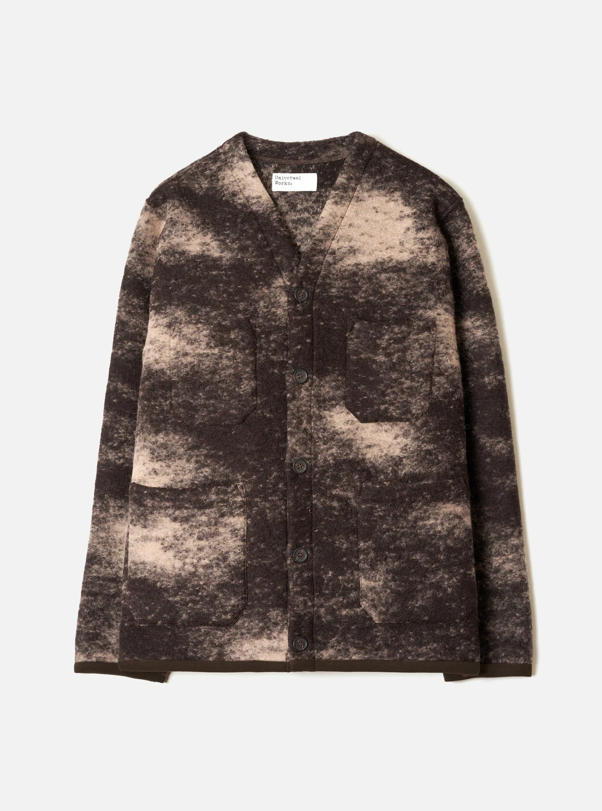 UNIVERSAL WORKS CARDIGAN CLOUD CAMO KNIT - BROWN