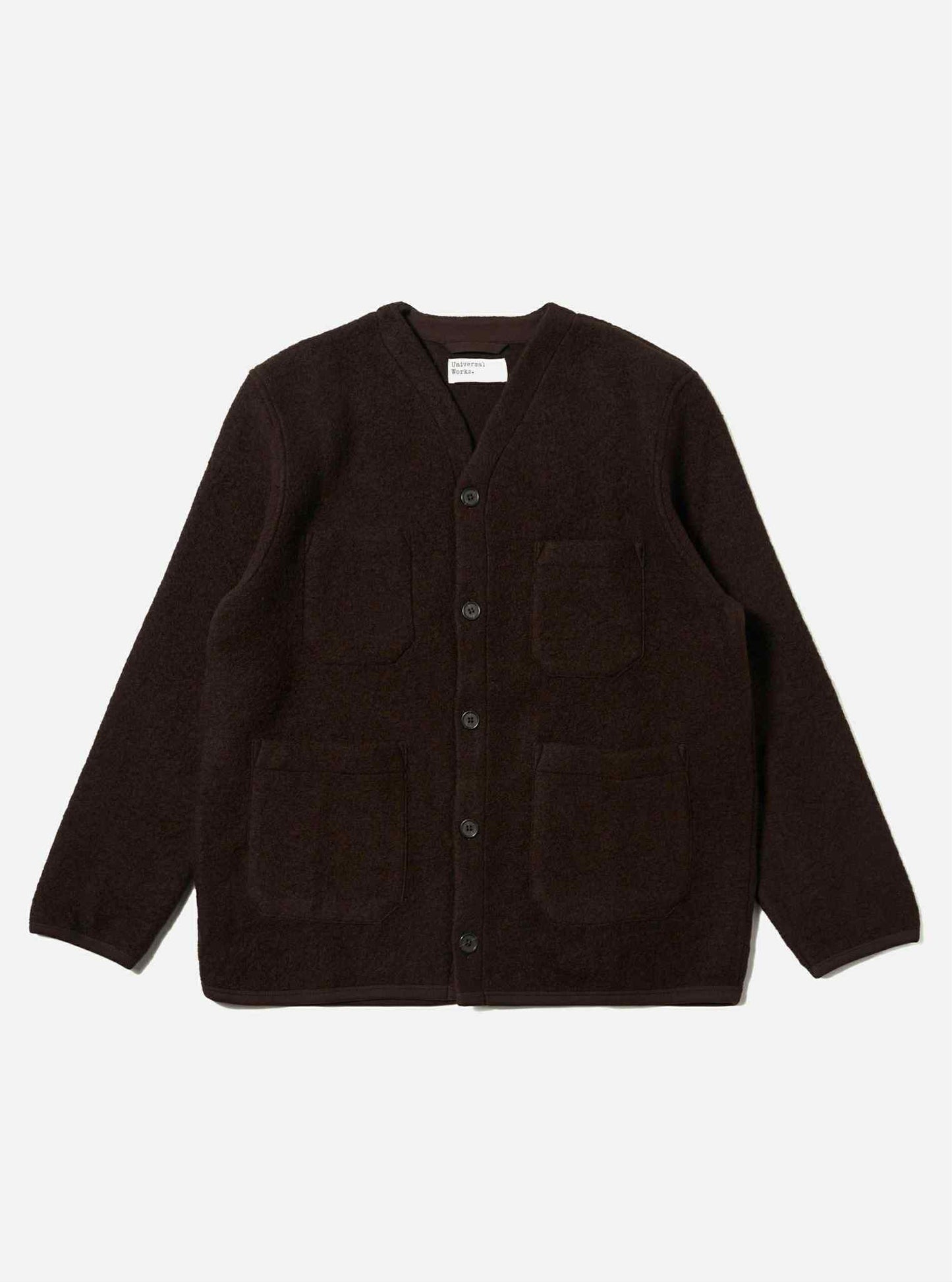 UNIVERSAL WORKS CARDIGAN WOOL FLEECE - BROWN