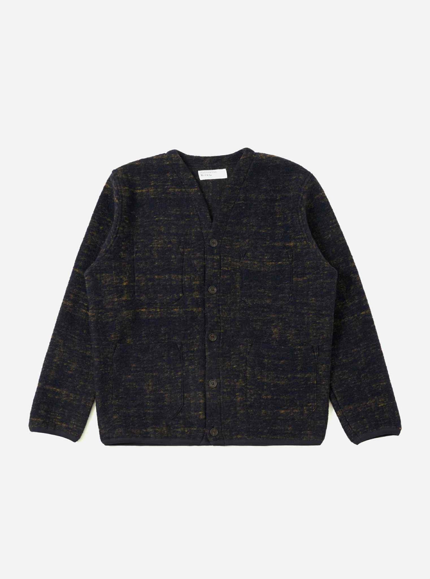 UNIVERSAL WORKS CARDIGAN MARBLE FLEECE - NAVY