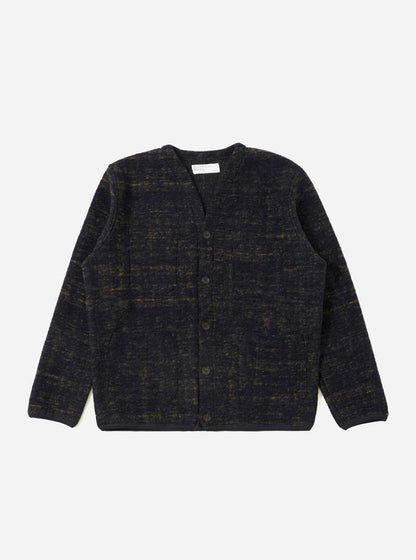 UNIVERSAL WORKS CARDIGAN MARBLE FLEECE - NAVY