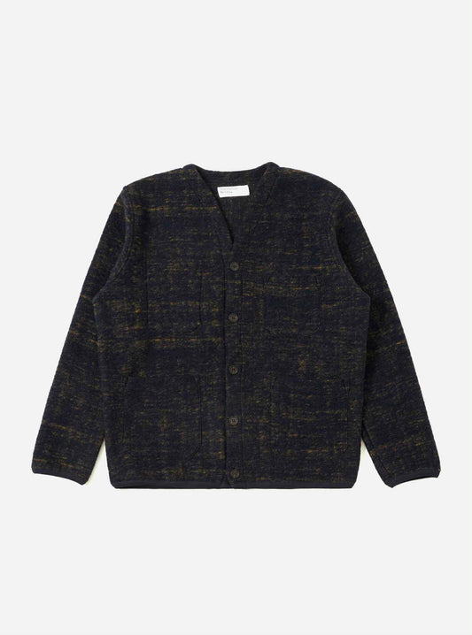 UNIVERSAL WORKS CARDIGAN MARBLE FLEECE - NAVY