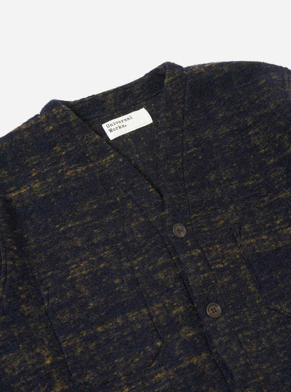 UNIVERSAL WORKS CARDIGAN MARBLE FLEECE - NAVY