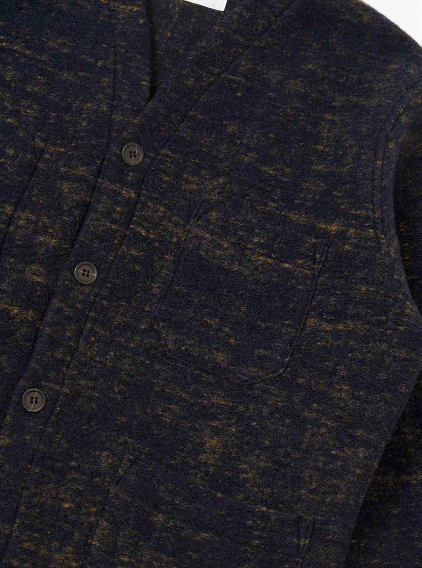 UNIVERSAL WORKS CARDIGAN MARBLE FLEECE - NAVY