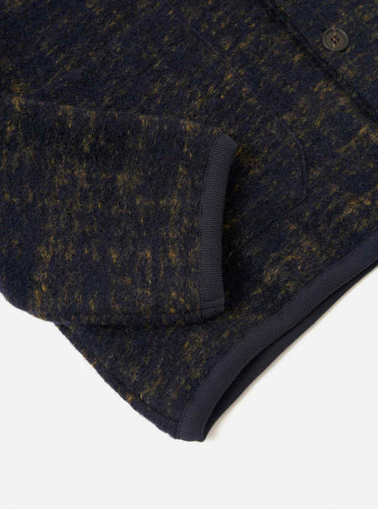 UNIVERSAL WORKS CARDIGAN MARBLE FLEECE - NAVY