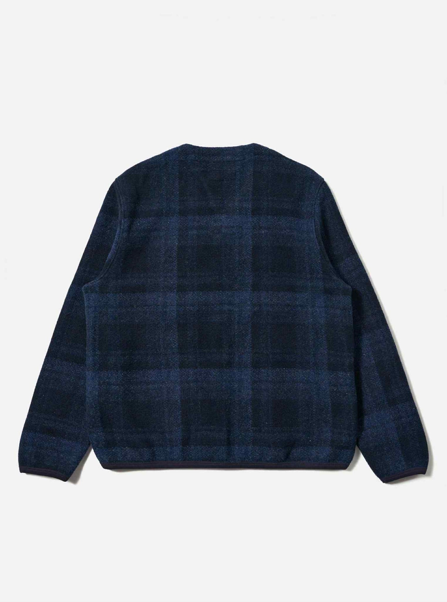 UNIVERSAL WORKS CARDIGAN MOH CHECK FLEECE - NAVY