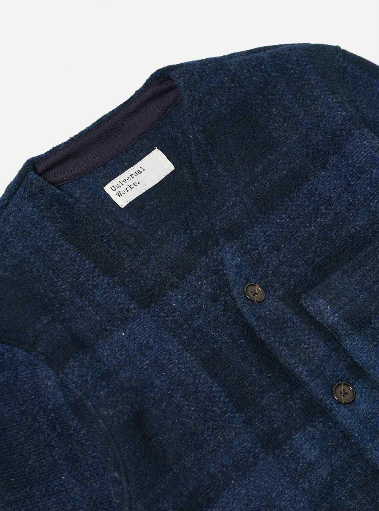 UNIVERSAL WORKS CARDIGAN MOH CHECK FLEECE - NAVY