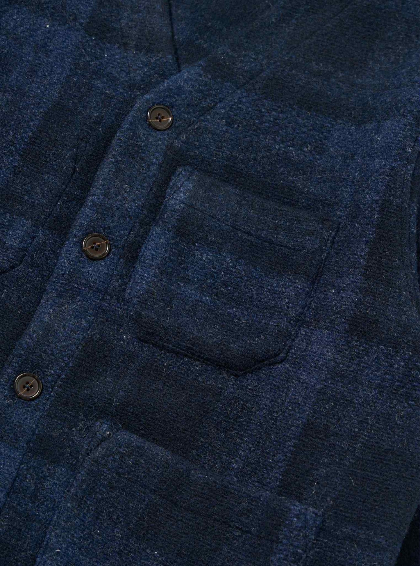 UNIVERSAL WORKS CARDIGAN MOH CHECK FLEECE - NAVY