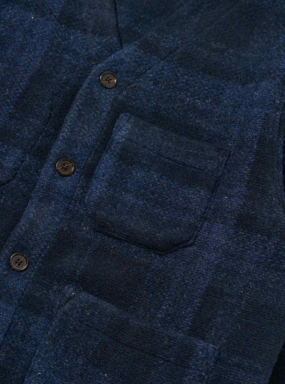 UNIVERSAL WORKS CARDIGAN MOH CHECK FLEECE - NAVY