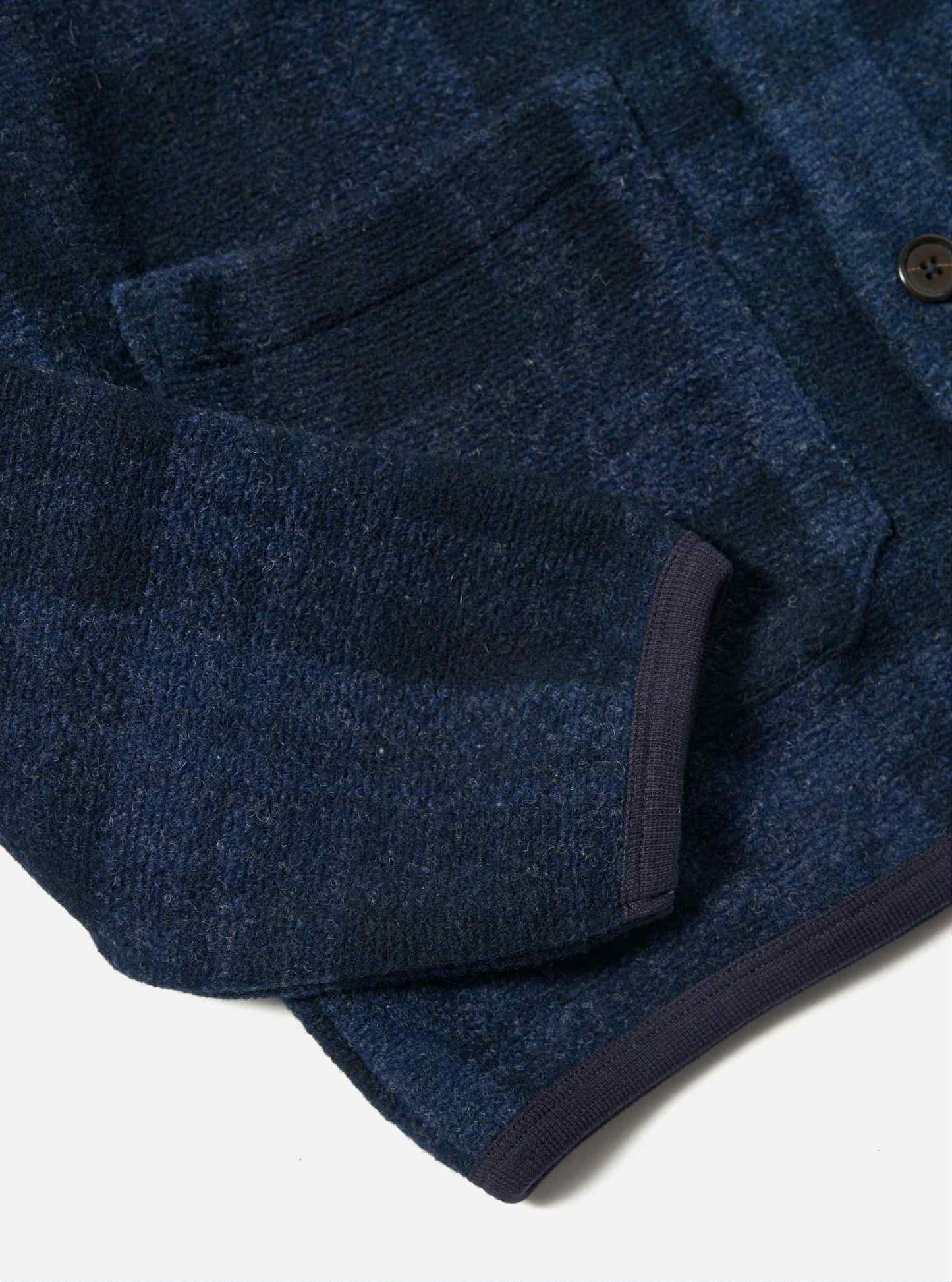 UNIVERSAL WORKS CARDIGAN MOH CHECK FLEECE - NAVY