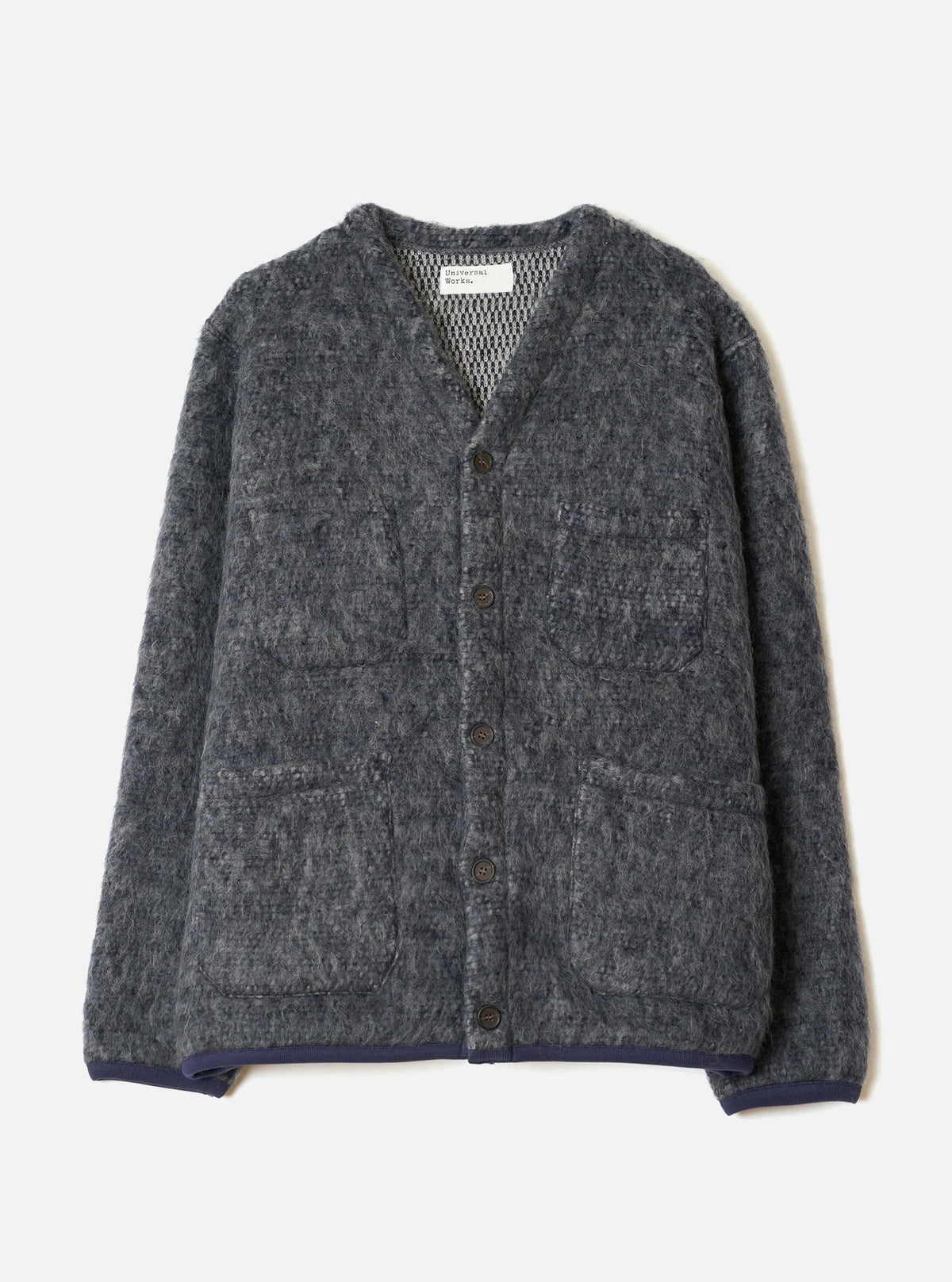 UNIVERSAL WORKS CARDIGAN LOSSO MOHAIR MIX - NAVY / PALE GREY