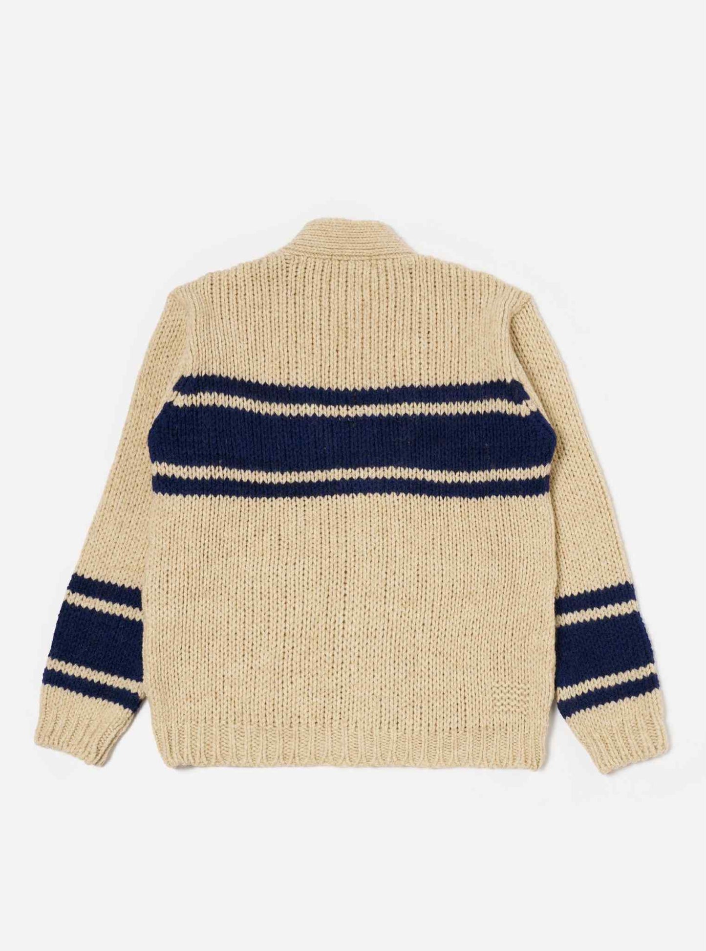 UNIVERSAL WORKS LANGDALE CARDIGAN CHUNKY KNIT STRIPE - SAND