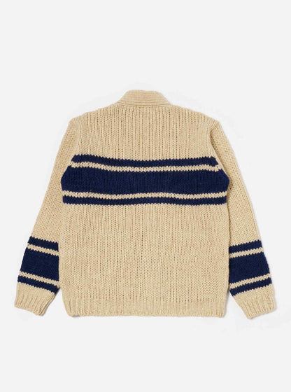 UNIVERSAL WORKS LANGDALE CARDIGAN CHUNKY KNIT STRIPE - SAND