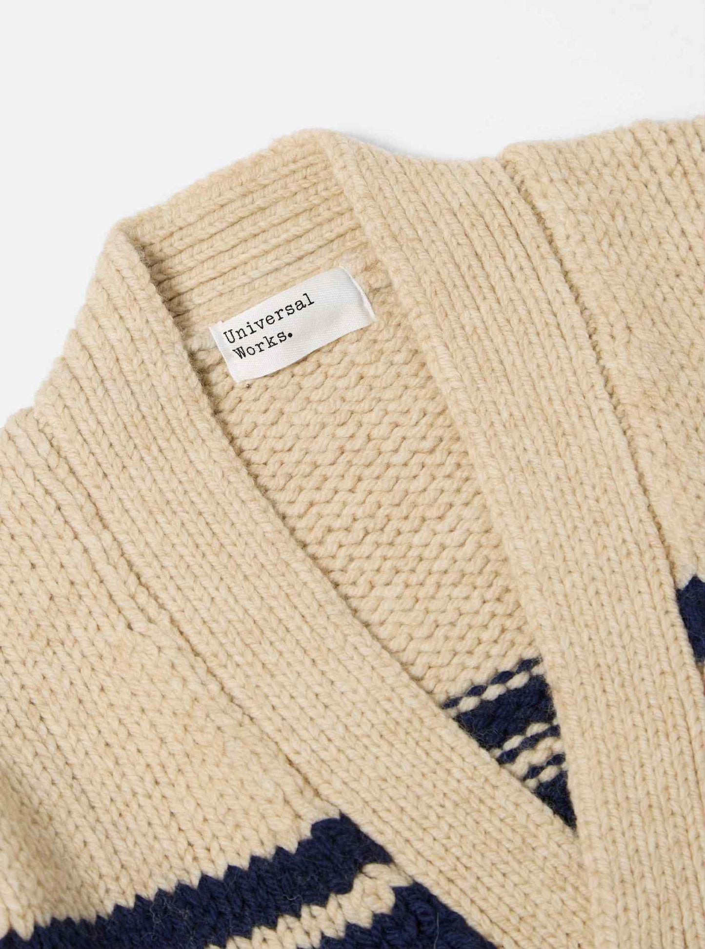 UNIVERSAL WORKS LANGDALE CARDIGAN CHUNKY KNIT STRIPE - SAND