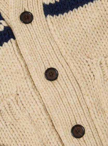 UNIVERSAL WORKS LANGDALE CARDIGAN CHUNKY KNIT STRIPE - SAND