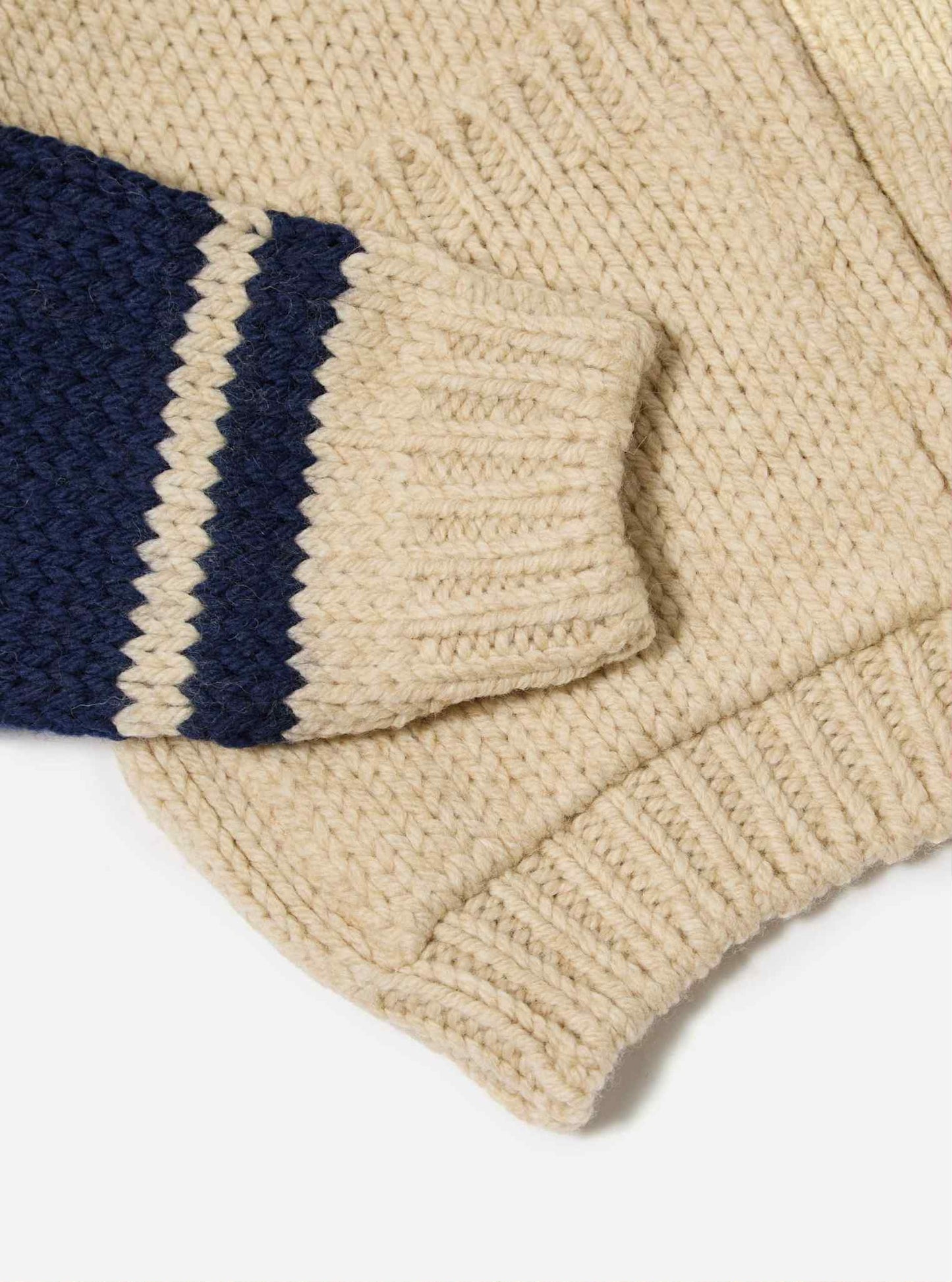 UNIVERSAL WORKS LANGDALE CARDIGAN CHUNKY KNIT STRIPE - SAND