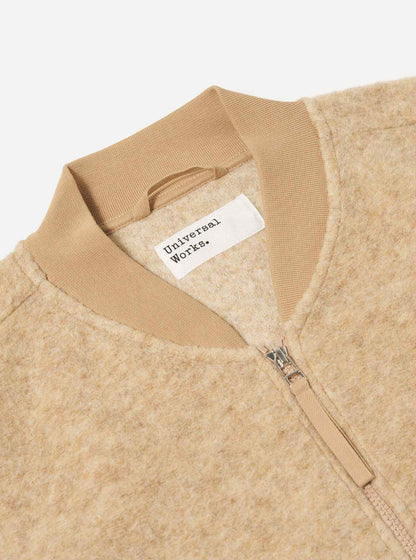 UNIVERSAL WORKS ZIP WAISTCOAT WOOL FLEECE - FAWN