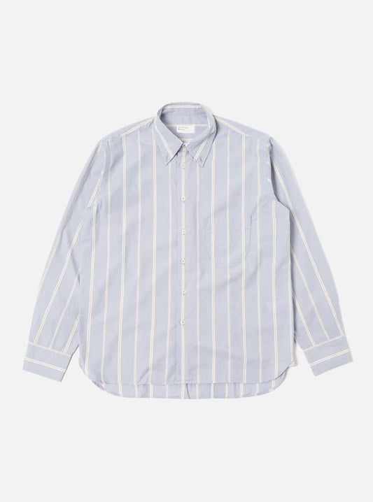 UNIVERSAL WORKS LAZY DAY SHIRT SYDNEY STRIPE - BLUE