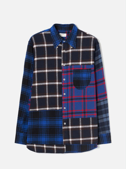 UNIVERSAL WORKS LAZY DAY SHIRT PATCHWORK CHECKS - BLUE
