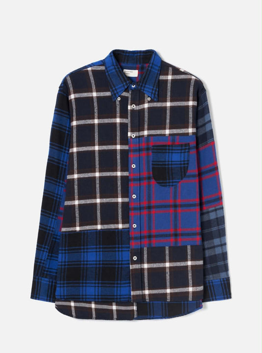 UNIVERSAL WORKS LAZY DAY SHIRT PATCHWORK CHECKS - BLUE