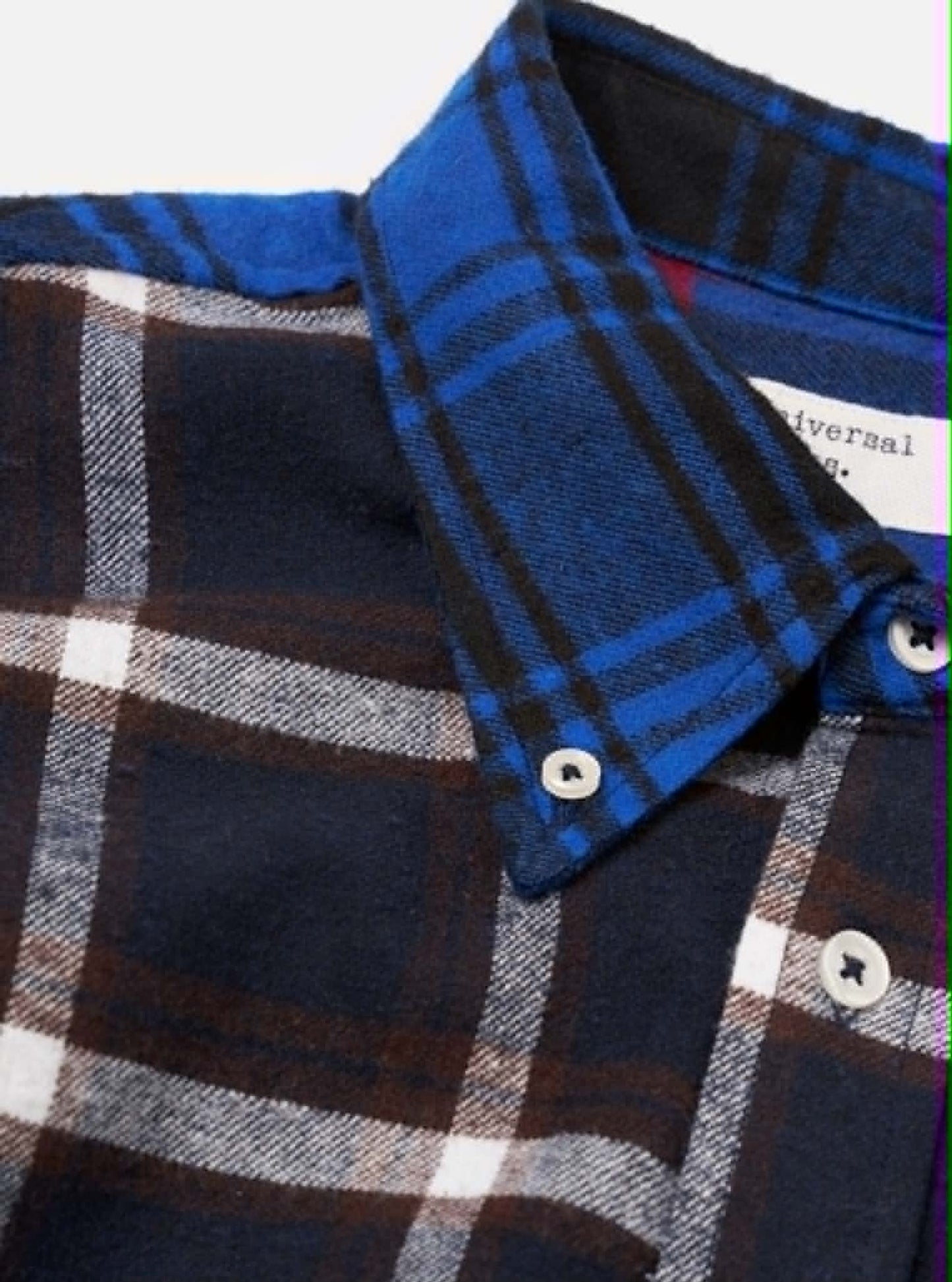UNIVERSAL WORKS LAZY DAY SHIRT PATCHWORK CHECKS - BLUE
