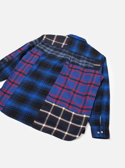 UNIVERSAL WORKS LAZY DAY SHIRT PATCHWORK CHECKS - BLUE