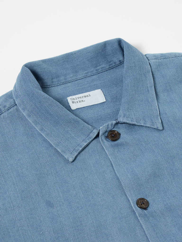 UNIVERSAL WORKS L/S SHIRT HERRINGBONE DENIM - INDIGO WASHED