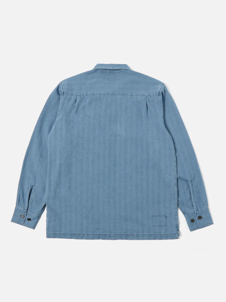 UNIVERSAL WORKS L/S SHIRT HERRINGBONE DENIM - INDIGO WASHED