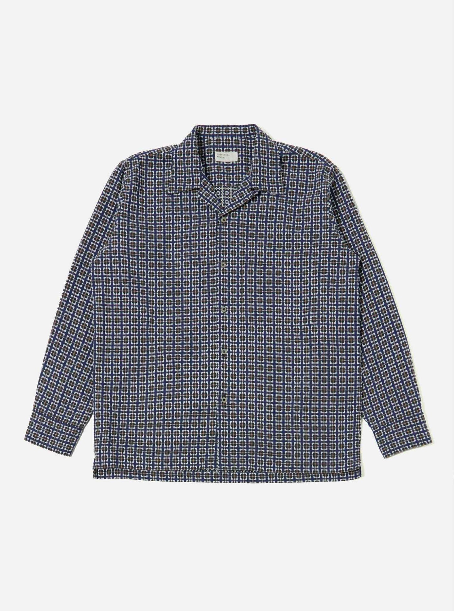UNIVERSAL WORKS L/S CAMP SHIRT OSCAR COTTON - NAVY