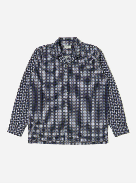 UNIVERSAL WORKS L/S CAMP SHIRT OSCAR COTTON - NAVY