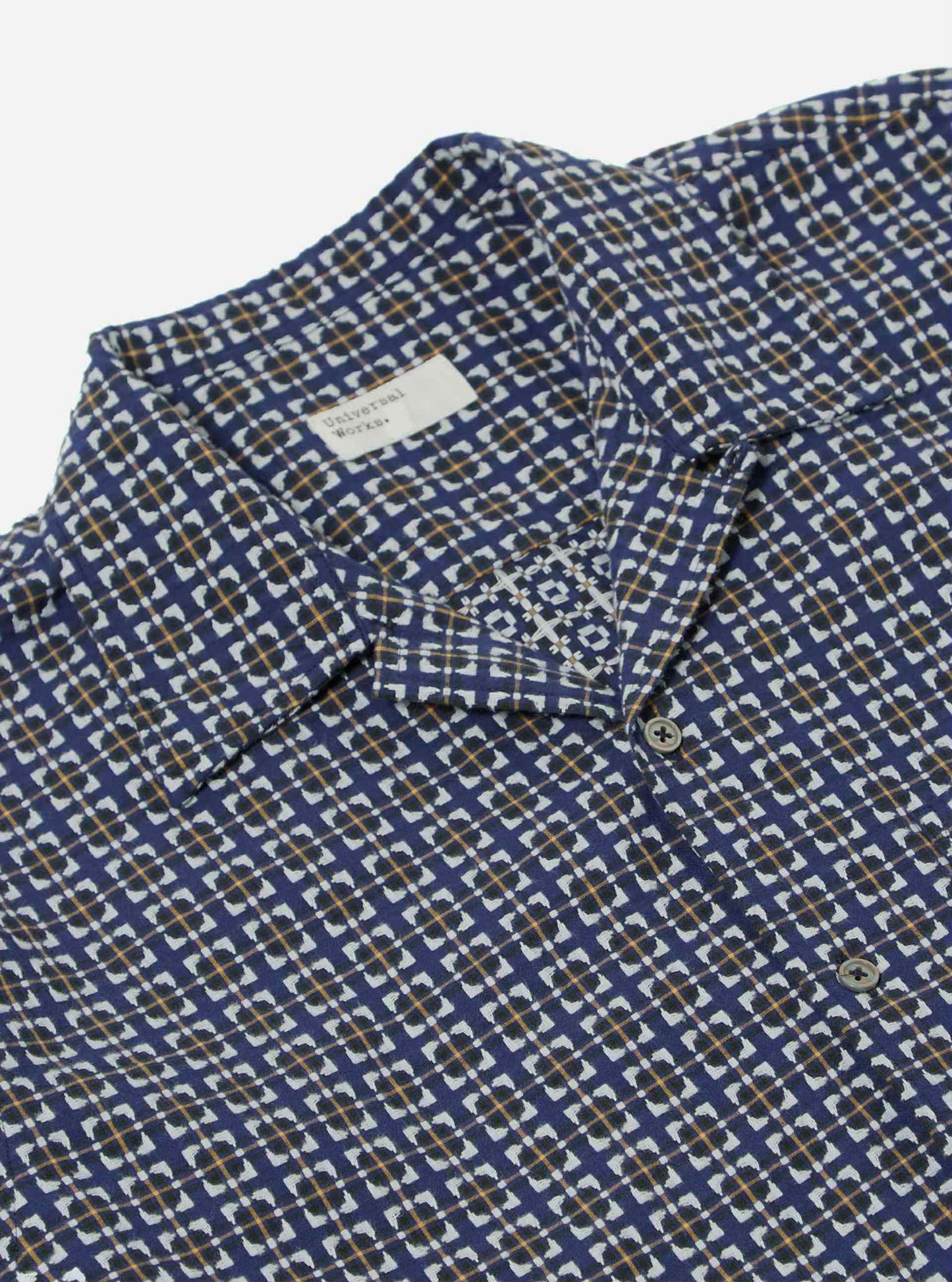 UNIVERSAL WORKS L/S CAMP SHIRT OSCAR COTTON - NAVY