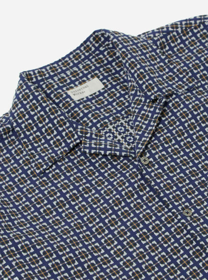 UNIVERSAL WORKS L/S CAMP SHIRT OSCAR COTTON - NAVY