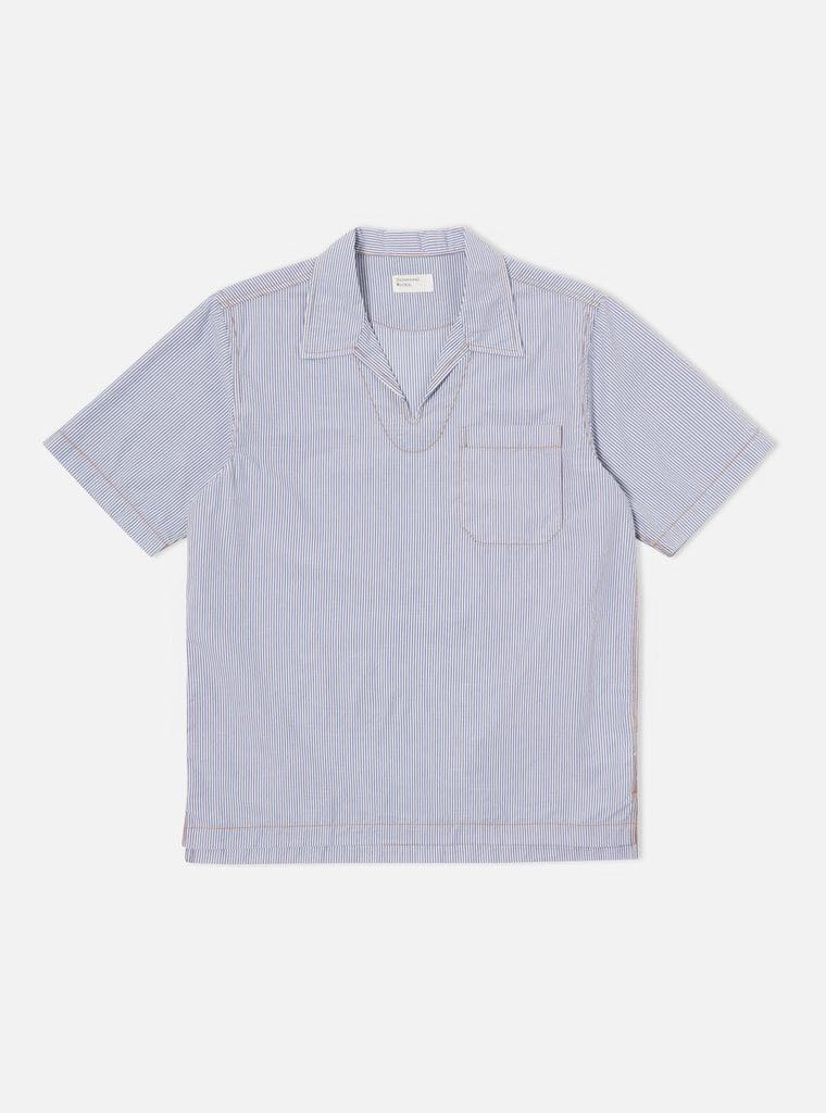 UNIVERSAL WORKS OVERHEAD SHIRT POPLIN STRIPE - NAVY / WHITE